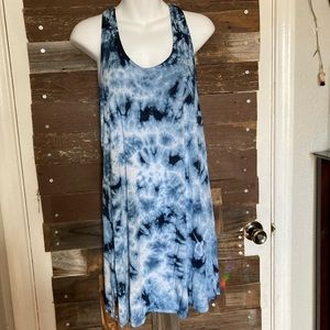 Beach Break, navy & white, tie dye, razorback, flowy dress.